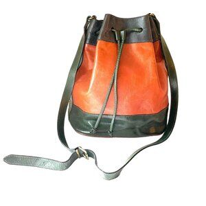 Furla Leather Bucket Shoulder Bag Women's Brown Black Travel Office